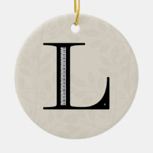 Damask Letter L - Black Christmas Ornament