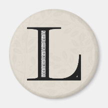 Damask Letter L - Black Fridge Magnet