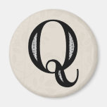 Damask Letter Q - Black Refrigerator Magnets