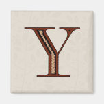 Damask Letter Y - Red Refrigerator Magnet