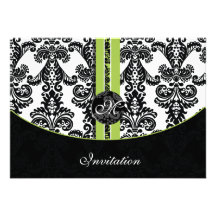 damask lime wedding invitation