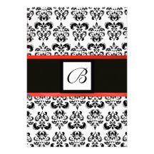 DAMASK MONOGRAM,black and white,red Personalised Announcement