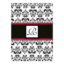 DAMASK MONOGRAM,black white, red burgundy Personalised Invite