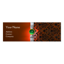 DAMASK MONOGRAM gem ribbon white orange green Business Card Templates