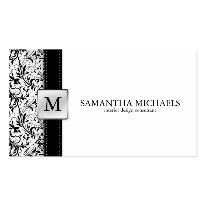 Damask Monogram Interior Design Business Cards