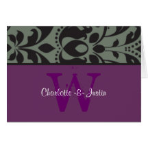 damask monogram purple card