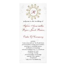 Damask MONOGRAM Wedding program Full Color Rack Card