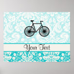 Damask Pattern Bicycle; Teal Poster