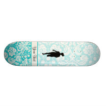 Damask Pattern; Girl Running Skate Deck