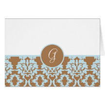 Damask Pattern Monogram Thank You Notes Card