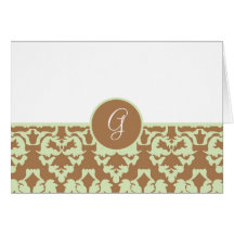 Damask Pattern Monogram Thank You Notes Card