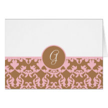 Damask Pattern Monogram Thank You Notes Greeting Cards