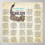 Damask Peacock Elegance Eggplant Gold SeatingChart Posters