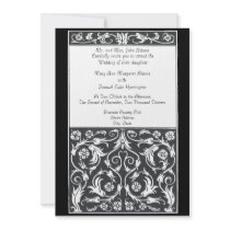 Damask Pen and Ink, Black, White Wedding Invitatio