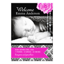 Damask Personalised Birth Announcement Photo Card invitations