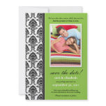 Damask Pinstripes Save the Date (green apple)