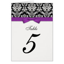 Damask Purple Bow Table Seating Number Greeting Cards