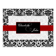 damask red,black and white  Save the Date Postcard