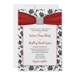 Damask & Red Satin Ribbon Invitation
