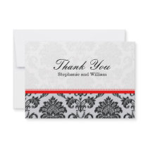 Damask Red Wedding Thank You Card