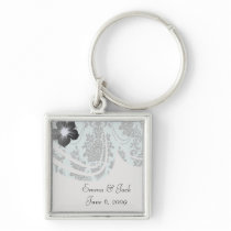 damask roses light blue and black.ai keychains