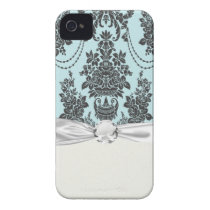 damask roses light blue and black iphone 4 cover