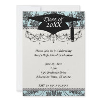 damask roses light blue and black graduation invitations