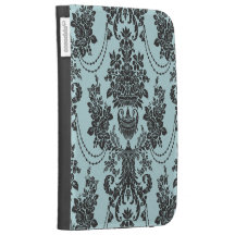 damask roses light blue and black kindle cases