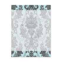 damask roses light blue and black post card
