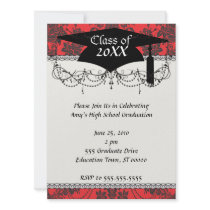 damask roses red and black graduation custom invite