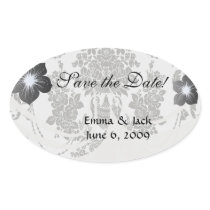 damask roses white and black.ai oval sticker