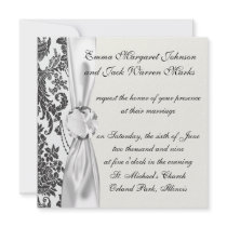 damask roses white and black invitation