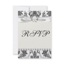 damask roses white and black personalized invitations