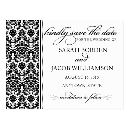 Damask Save the Date Card- Customise it! Post Cards