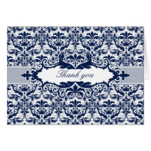 Damask & Scroll Frame Thank You card (Navy Blue)