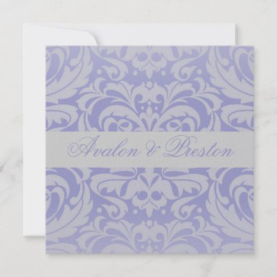 Damask Scroll Ribbon Blue Wedding Invitation by theedgeweddings