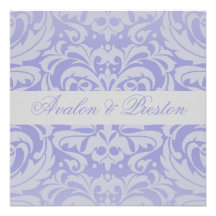 Damask Scroll Ribbon Blue Wedding Invitation