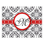 Damask Side Borders Red Trim Wedding RSVP Custom Invitations