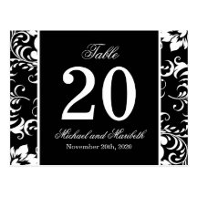 Damask Sides Table Numbers (Black / White) Post Cards