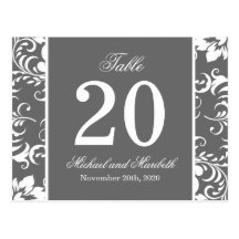 Damask Sides Table Numbers (Grey / White) Postcard
