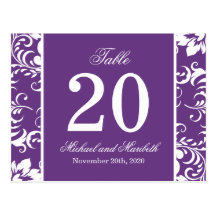 Damask Sides Table Numbers (Purple / White) Post Cards