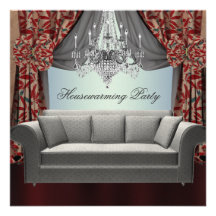 Damask Sofa Chandelier Housewarming Party Custom Invite