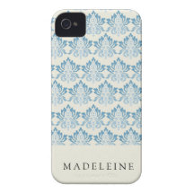 Damask Soft Blue iPhone 4 Covers