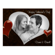 Damask Special Hearts with Your Photo - Postcard