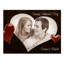 Damask Special Hearts with Your Photo - Postcard