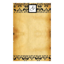 DAMASK SQUARE PARCHMENTMONOGRAM ,black and brown Personalised Stationery