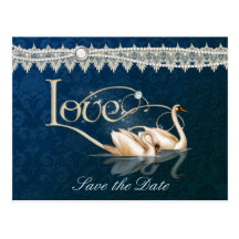 Damask Swan Elegance Blue - Save the Date Post Cards