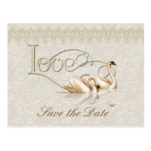 Damask Swan Elegance - Save the Date Post Cards