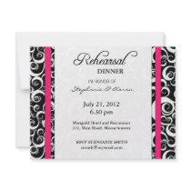Damask Swirl Rehearsal Dinner Card in Hot Pink