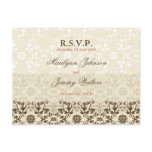 Damask Swirls Lace Coffee RSVP Wedding Postcard